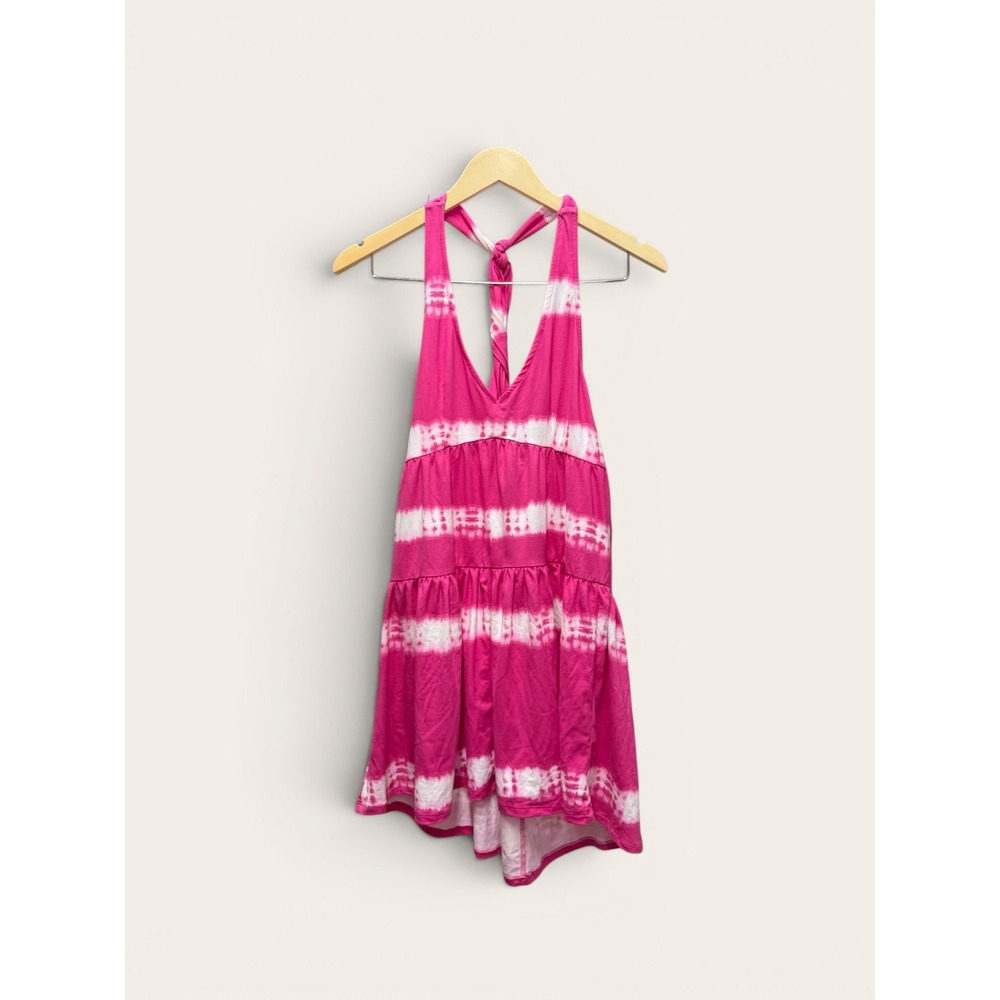 Poof New York Pink Tie Dye Halter Tank Top Flowy Tiered Sleeveless Large NWT